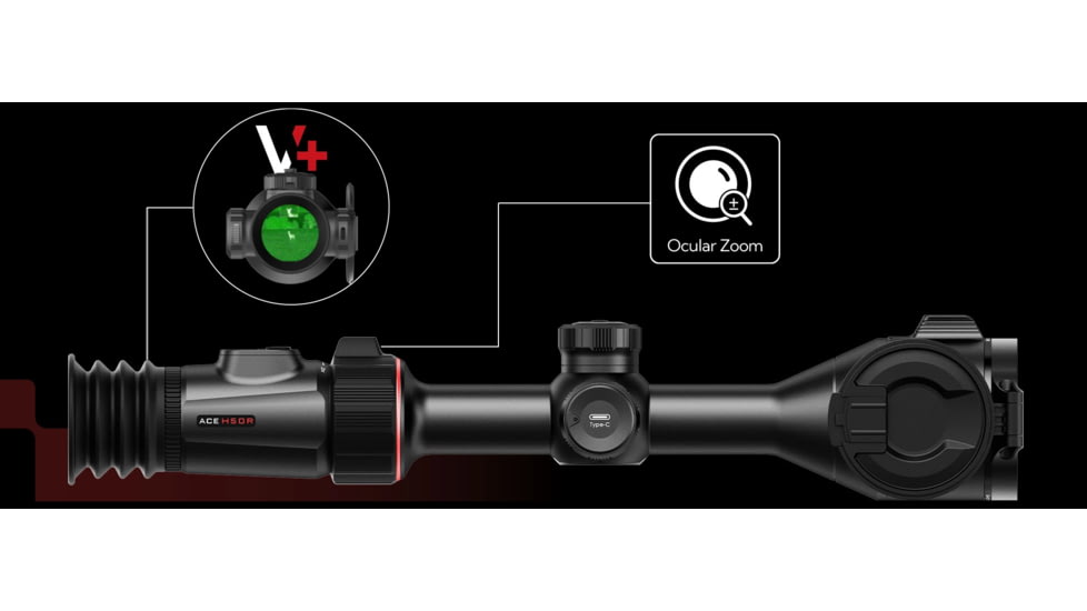 NOCPIX 4x 50mm ACE H50R Rangefinding Thermal Weapon Sight w/Ocular Zoom, 640x512 Sensor, Black, ACE-H50R