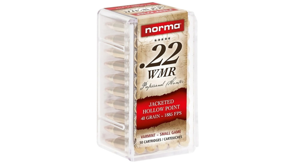 Norma .22 Winchester Magnum Rimfire 40 grain Jacketed Hollow Point Brass Cased Rimfire Ammo, 50 Rounds, 297140050
