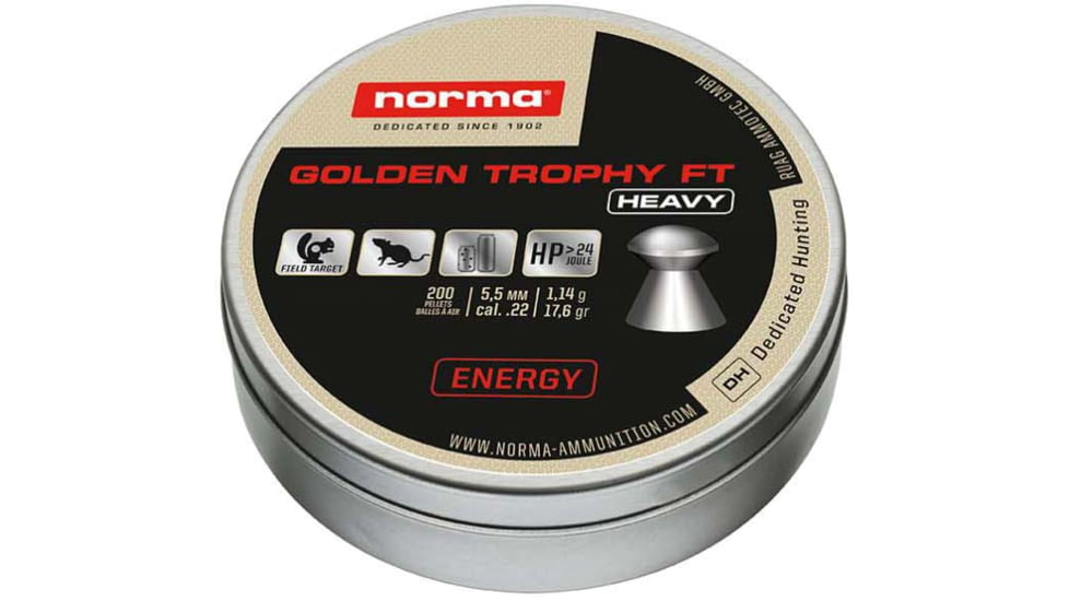 Norma Golden Trophy FT .22 Caliber Air Rifle Ammo, 17.6gr, Lead, 200 Pellets, 640340200