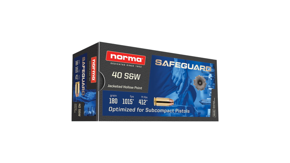 Norma Safeguard .40 S&amp;W 180 Grain Jacketed Hollow Point Brass Cased Pistol Ammo, 50 Rounds, 801407727