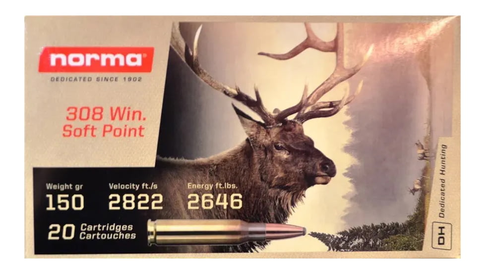 Norma Softpoint .308 Winchester 150gr Brass Cased Centerfire Rifle Ammo, 20 Rounds, 2422029