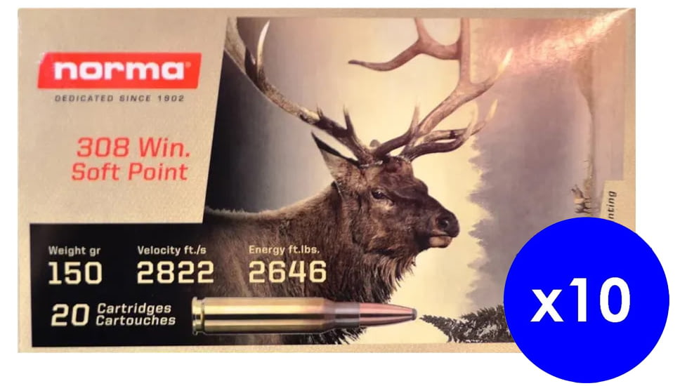 Norma Softpoint .308 Winchester 150gr Brass Cased Centerfire Rifle Ammo, 200 Rounds