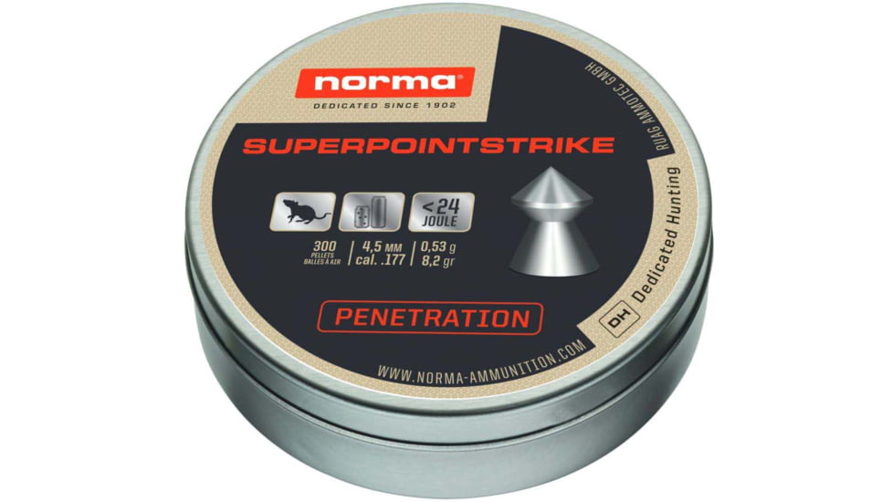 Norma Superpoint Strike .177 Caliber Air Rifle Ammo, 8.2gr, Lead, 300 Pellets, 640240300