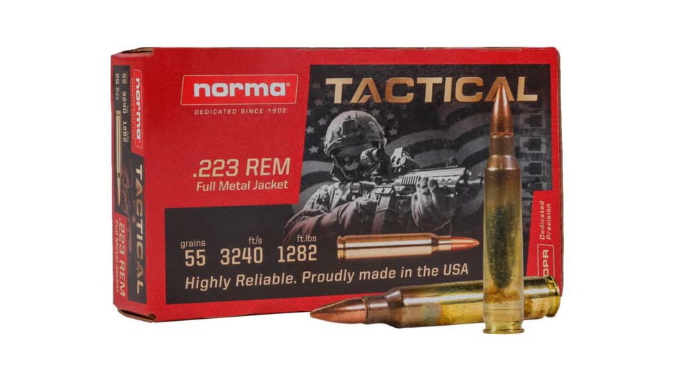Norma Tactical .223 Remington 55gr FMJ Brass Cased Centerfire Rifle Ammo, 30 Rounds, 2422028