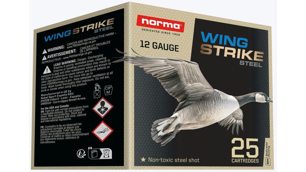 Norma WingStrike Steel 12 Gauge 1 1/4oz 3 inch Shotgun Ammo, BB, 25 Rounds, 1198033400