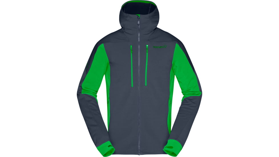 Norrona Trollveggen Powerstretch Pro Zip Hooded Jacket - Mens, Cool Black/Classic Green, Small, 1623-19-7784-S