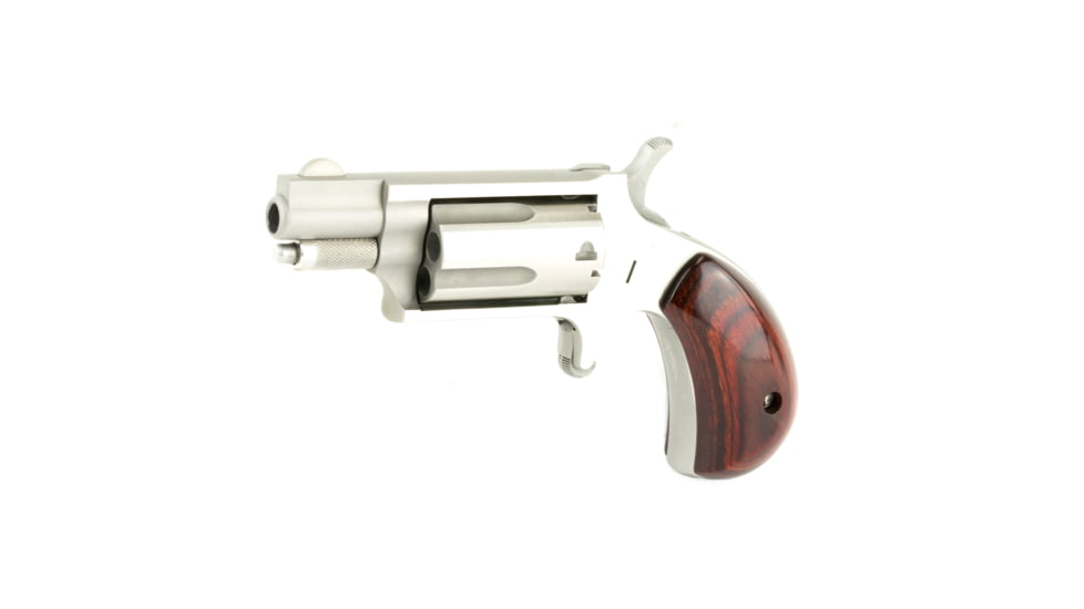 North American Arms Mini Combo Revolver, .22 Long Rifle/.22 Winchester Magnum Rimfire, 1.12in Barrel, Fixed, Stainless Frame, Wood Grip, 5 Round Cylinder, NAA22MSC