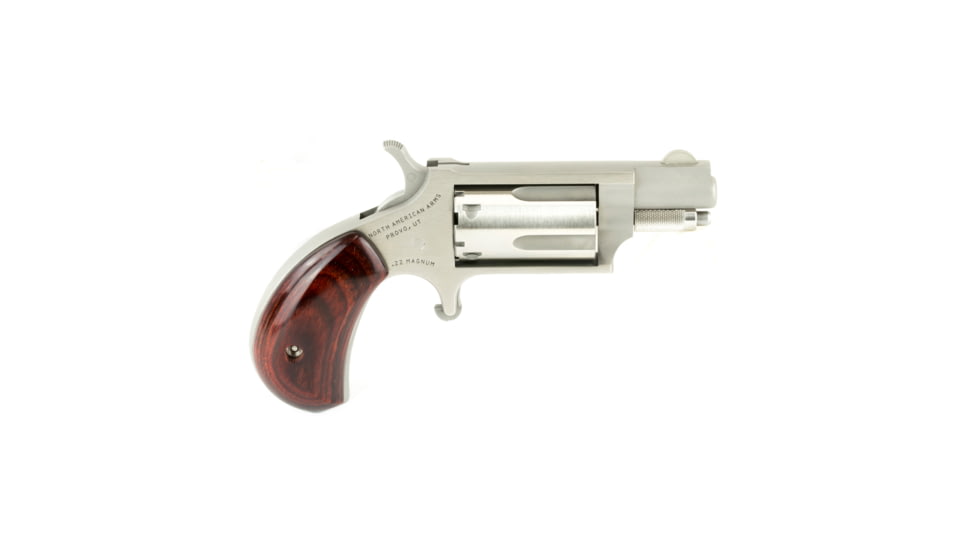 North American Arms Mini Combo Revolver, .22 Long Rifle/.22 Winchester Magnum Rimfire, 1.12in Barrel, Fixed, Stainless Frame, Wood Grip, 5 Round Cylinder, NAA22MSC