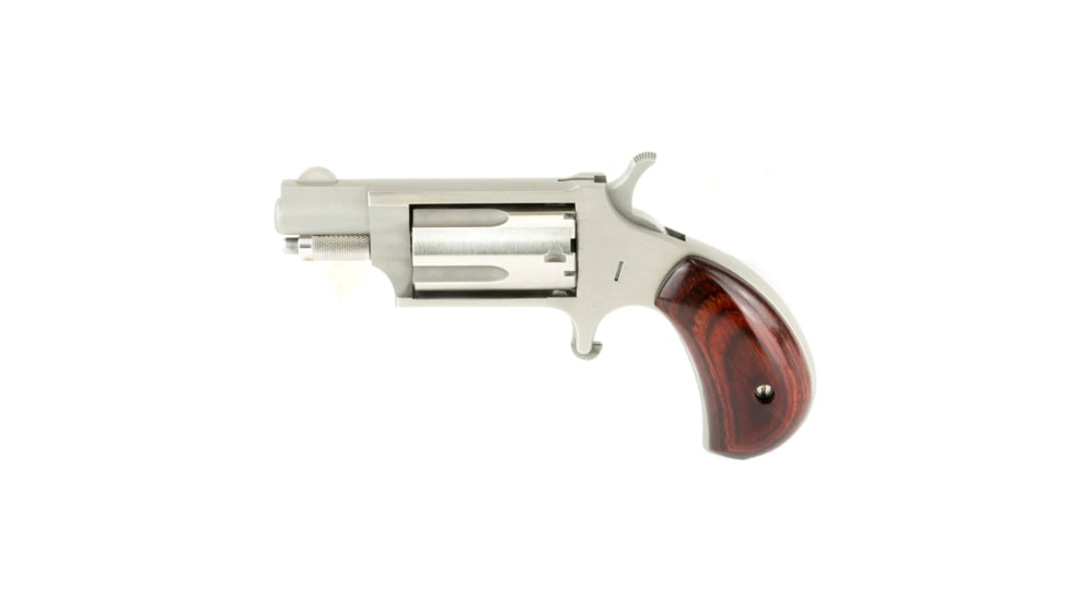 North American Arms Mini Combo Revolver, .22 Long Rifle/.22 Winchester Magnum Rimfire, 1.12in Barrel, Fixed, Stainless Frame, Wood Grip, 5 Round Cylinder, NAA22MSC