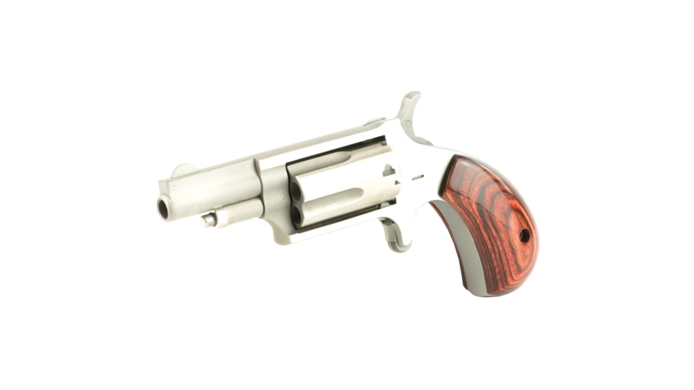 North American Arms Mini Combo Revolver, .22 Long Rifle/.22 Winchester Magnum Rimfire, 1.65in Barrel, Fixed, Stainless Frame, Wood Grip, 5 Round Cylinder, NAA22MC