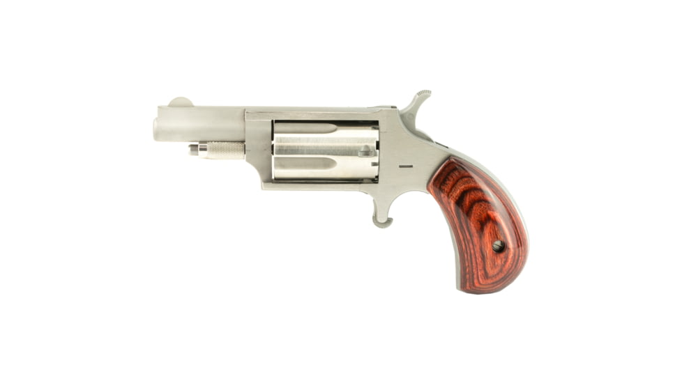 North American Arms Mini Combo Revolver, .22 Long Rifle/.22 Winchester Magnum Rimfire, 1.65in Barrel, Fixed, Stainless Frame, Wood Grip, 5 Round Cylinder, NAA22MC