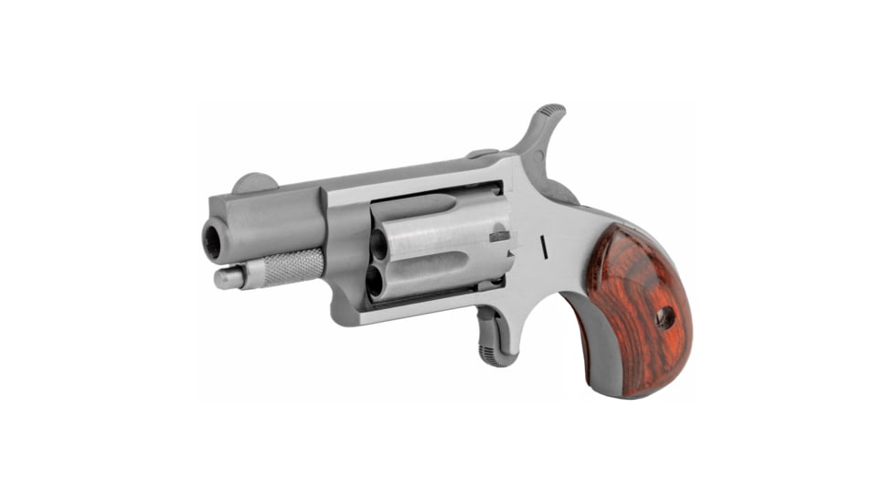 North American Arms Mini Revolver, .22 Long Rifle, 1.12in Barrel, X-Large, Fixed, Stainless Frame, Wood Grip, 5 Round Cylinder, NAA22LR