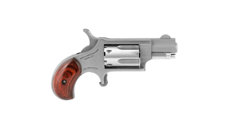 North American Arms Mini Revolver, .22 Long Rifle, 1.12in Barrel, X-Large, Fixed, Stainless Frame, Wood Grip, 5 Round Cylinder, NAA22LR