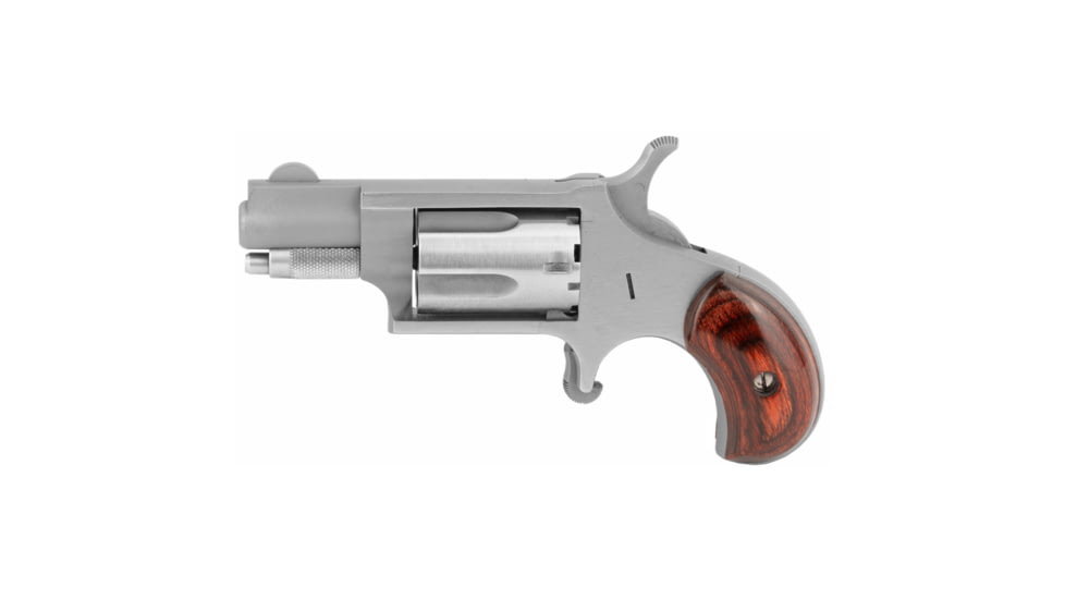 North American Arms Mini Revolver, .22 Long Rifle, 1.12in Barrel, X-Large, Fixed, Stainless Frame, Wood Grip, 5 Round Cylinder, NAA22LR