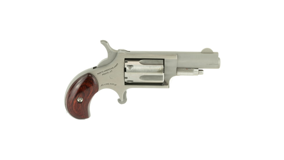 North American Arms Mini Revolver, .22 Long Rifle, 1.65in Barrel, X-Large, Fixed, Stainless Frame, Wood Grip, 5 Round Cylinder, NAA22LLR