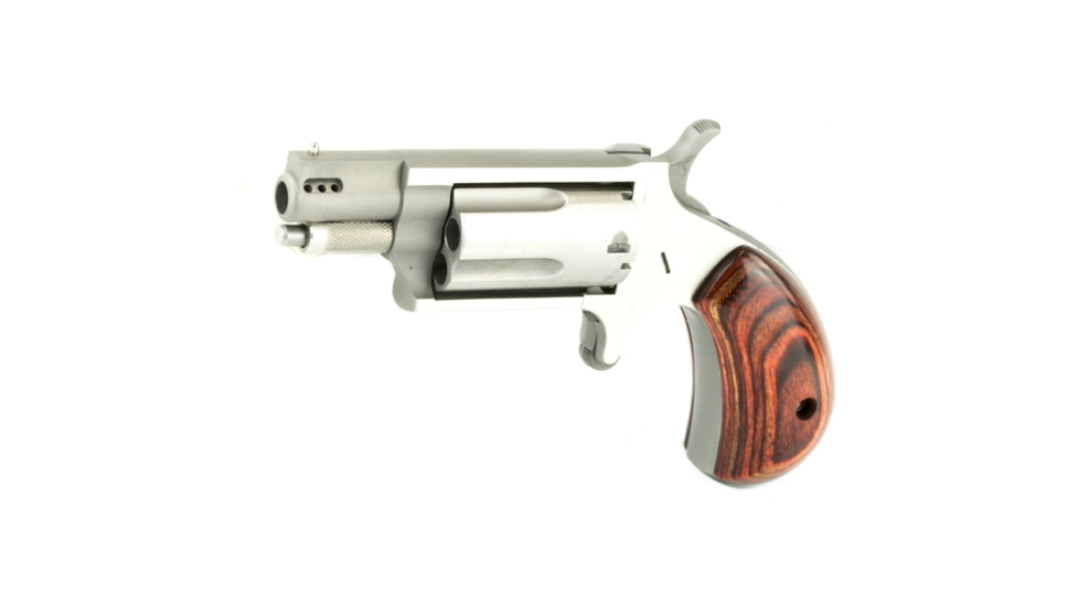 North American Arms Mini Revolver, .22 Winchester Magnum Rimfire, 1.12in Barrel, Fixed, Stainless Frame, Ported Wood Grip, 5 Round Cylinder, NAA22MSP