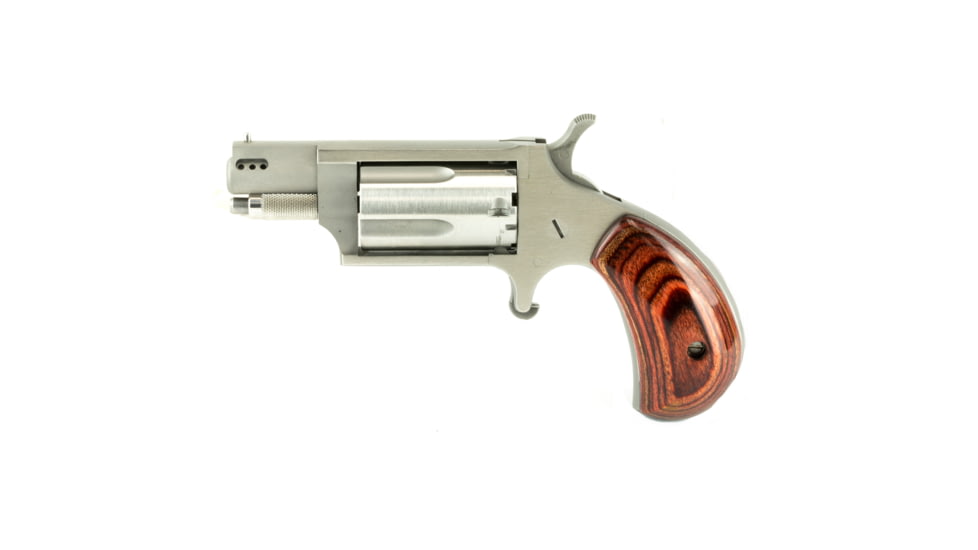 North American Arms Mini Revolver, .22 Winchester Magnum Rimfire, 1.12in Barrel, Fixed, Stainless Frame, Ported Wood Grip, 5 Round Cylinder, NAA22MSP
