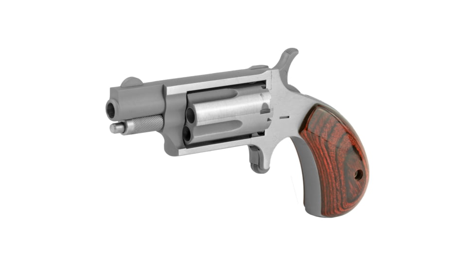 North American Arms Mini Revolver, .22 Winchester Magnum Rimfire, 1.12in Barrel, X-Large, Fixed, Stainless Frame, Wood Grip, 5 Round Cylinder, NAA22MS