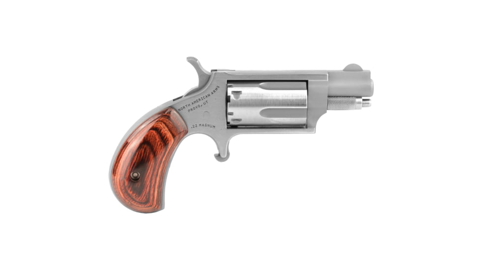 North American Arms Mini Revolver, .22 Winchester Magnum Rimfire, 1.12in Barrel, X-Large, Fixed, Stainless Frame, Wood Grip, 5 Round Cylinder, NAA22MS