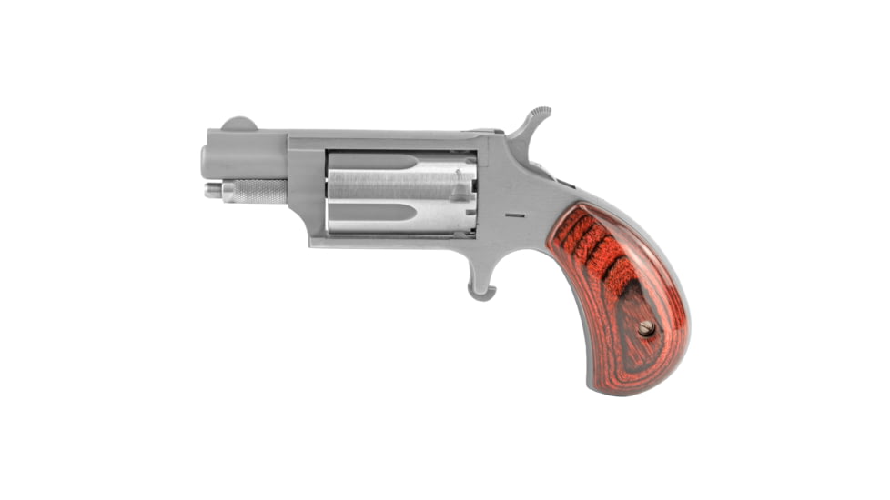 North American Arms Mini Revolver, .22 Winchester Magnum Rimfire, 1.12in Barrel, X-Large, Fixed, Stainless Frame, Wood Grip, 5 Round Cylinder, NAA22MS