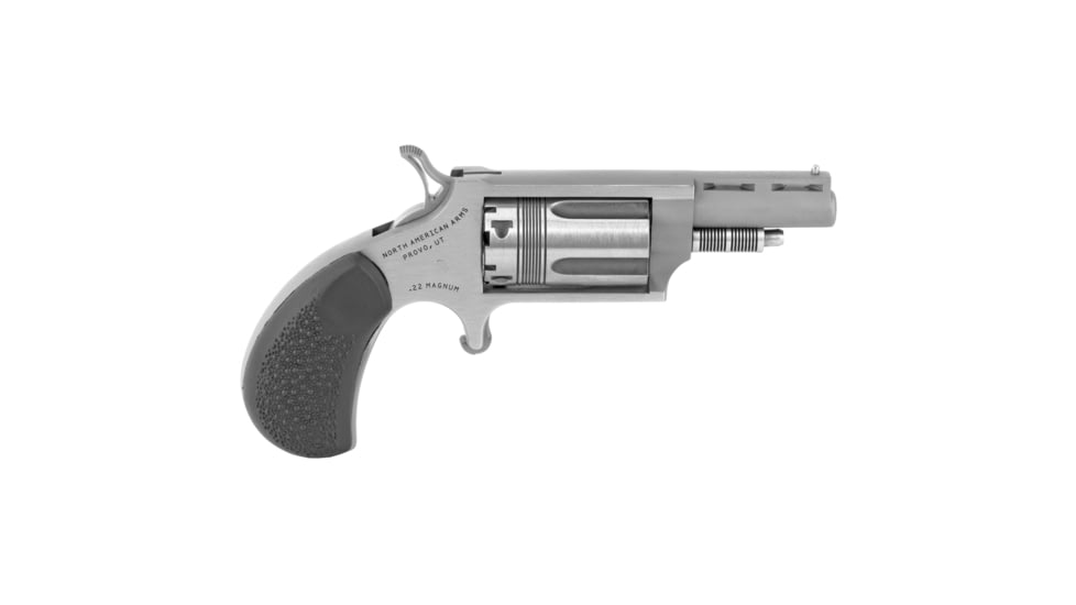 North American Arms Mini WASP Revolver, .22 Winchester Magnum Rimfire, 1.65in Barrel, X-Large, Fixed, Stainless Frame, Rubber Grip, 5 Round Cylinder, NAA22MTW