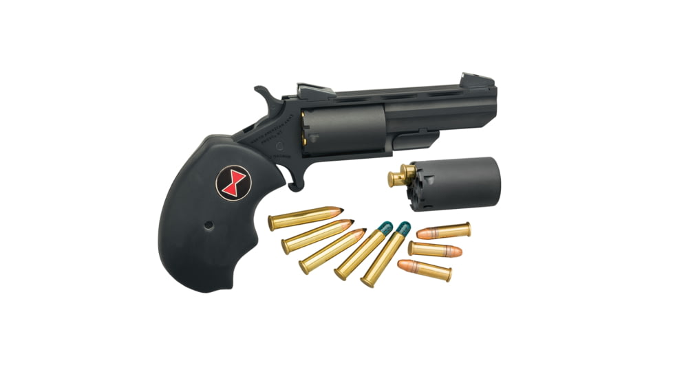 North American Arms True Black Widow Combo Revolver, .22 Long Rifle/.22 Winchester Magnum Rimfire, 2in Barrel, Fixed, Black Frame, Rubber Grip, 5 Round Cylinder, NAABWCCRK