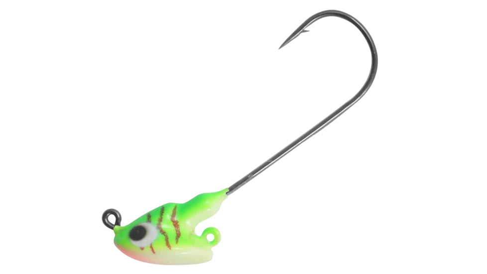Northland Stand Up Fire Ball Long Shank Jig, 1/8 oz Number 2/0 Long Shank Hook, UV Bleeding Perch, 4 Card, FBSLS3-4-1319