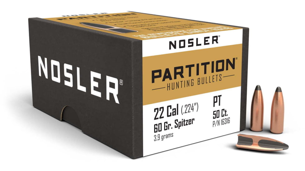 Nosler 16316 Partition 22 Caliber .224 60 GR Partition Spitzer 50 Box