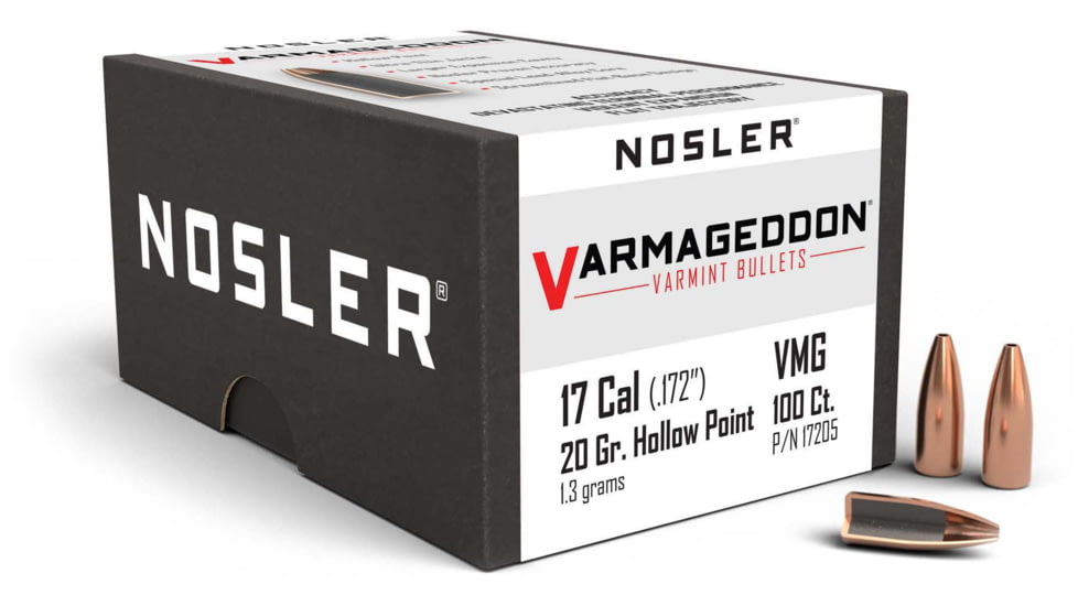 Nosler 17205 Varmageddon 17 Caliber .172 20 GR Flat Base Hollow Point FBHP 10