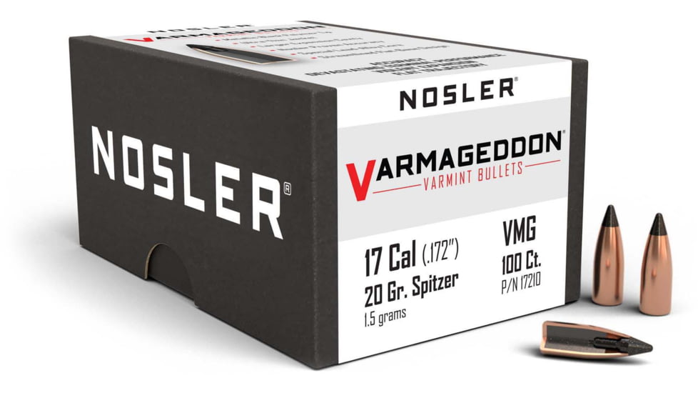 Nosler 17210 Varmageddon 17 Caliber .172 20 GR Flat Base Tipped FBT 100 Box