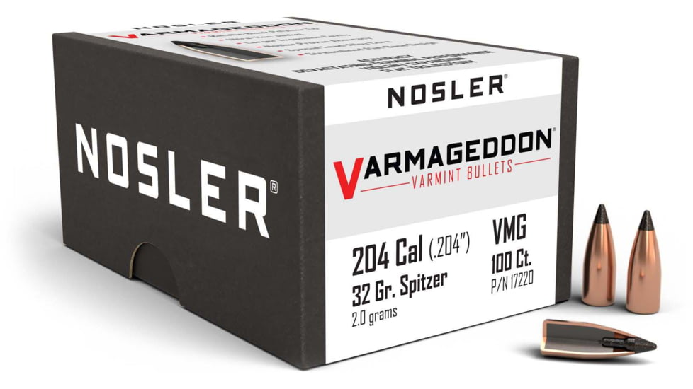 Nosler 17220 Varmageddon 20 Caliber .204 32 GR Flat Base Tipped FBT 100 Box