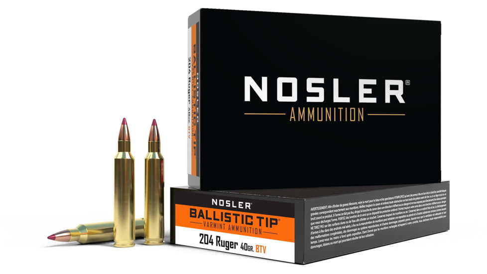 Nosler 204 Ruger, Ballistic Tip , 40 grain, Brass Cased, 20 Rounds, 61021