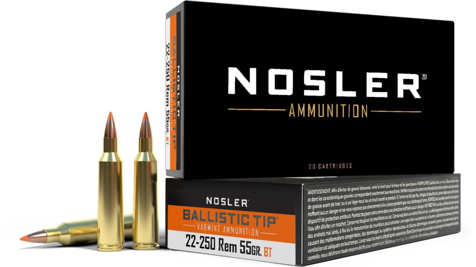 Nosler .22-250 Remington, Ballistic Tip , 55 grain, Brass Cased, 20 Rounds, 61034