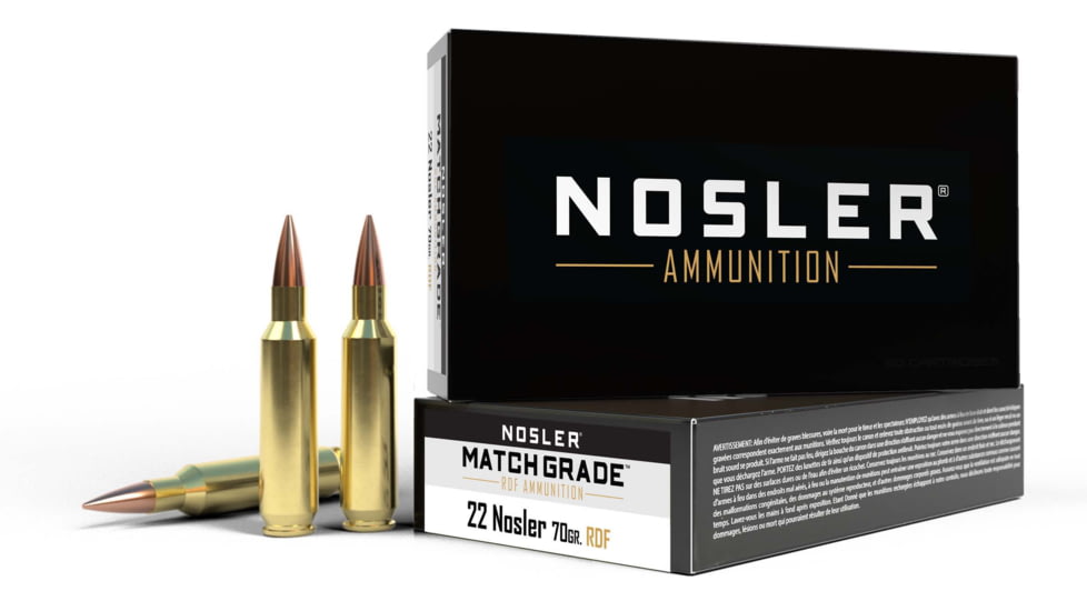 Nosler .22 Nosler, Round Nose Flat , 70 grain, Brass Cased, 20 Rounds, 60124