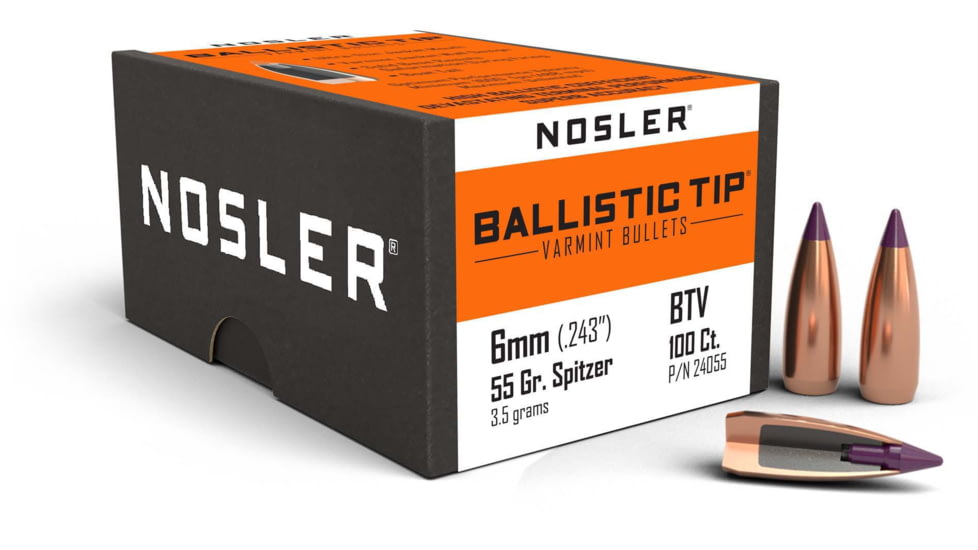 Nosler 24055 Ballistic Tip Varmint 6mm .243 55 GR Spitzer 100 Box