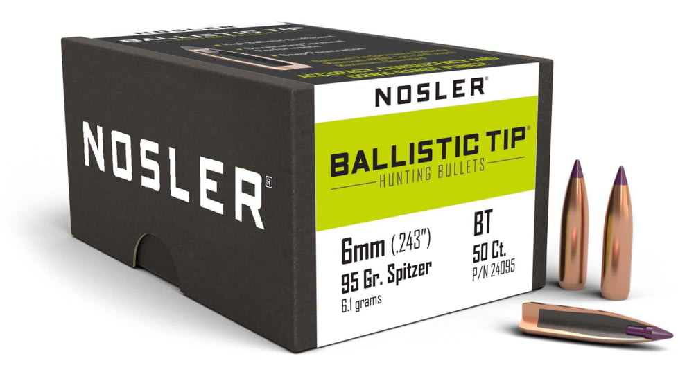 Nosler 24095 Ballistic Tip Hunting 6mm .243 95 GR Spitzer 50 Box