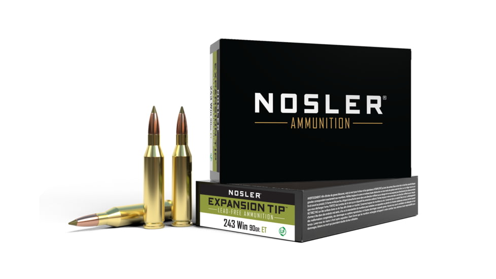 Nosler .243 Winchester 90 Grain E-Tip Lead-Free Brass Cased Centerfire Rifle Ammo, 200 Round
