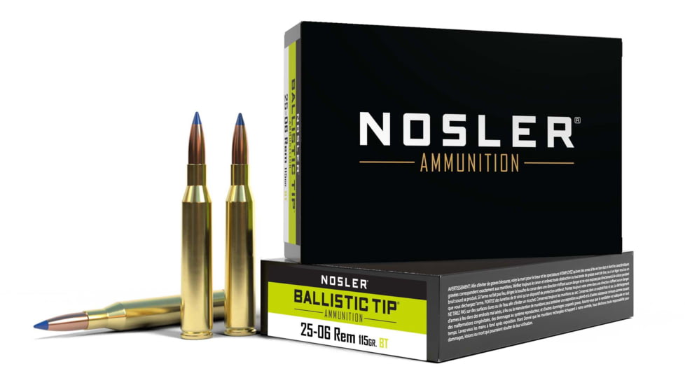 Nosler .25-06 Remington 115 Grain Ballistic Tip Brass Cased Centerfire Rifle Ammo, 20 Rounds, 40071