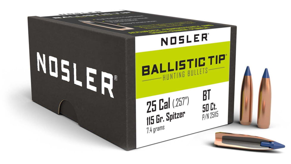 Nosler 25115 Ballistic Tip Hunting 25 Caliber .257 115 GR Spitzer Point 50 Box