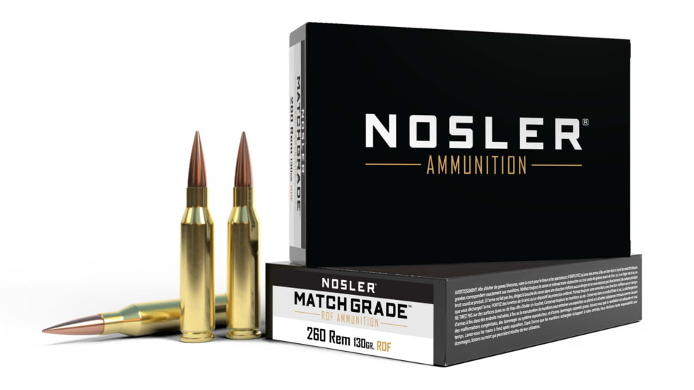 Nosler .260 Remington, Round Nose Flat , 130 grain, Brass Cased, 20 Rounds, 60138