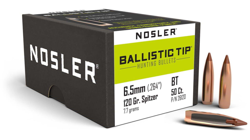 Nosler 26120 Ballistic Tip Hunting 6.5mm .264 120 GR Spitzer 50 Box