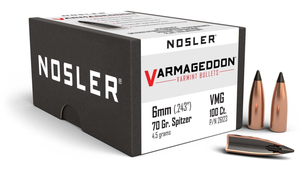 Nosler 26123 Varmageddon 6mm .243 70 GR Flat Base Tipped FBT 100 Box