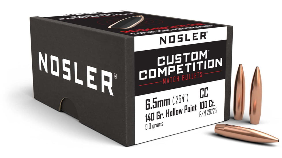 Nosler 26725 Custom Competition 6.5mm .264 140 GR Hollow Point Boat Tail HPBT