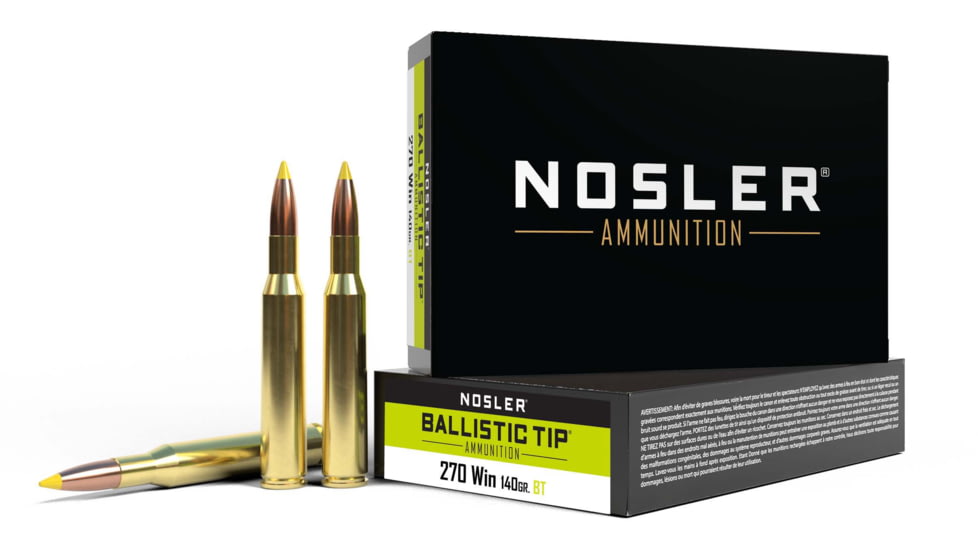 Nosler .270 Winchester 140 Grain Ballistic Tip Brass Cased Centerfire Rifle Ammo, 20 Rounds, 40055