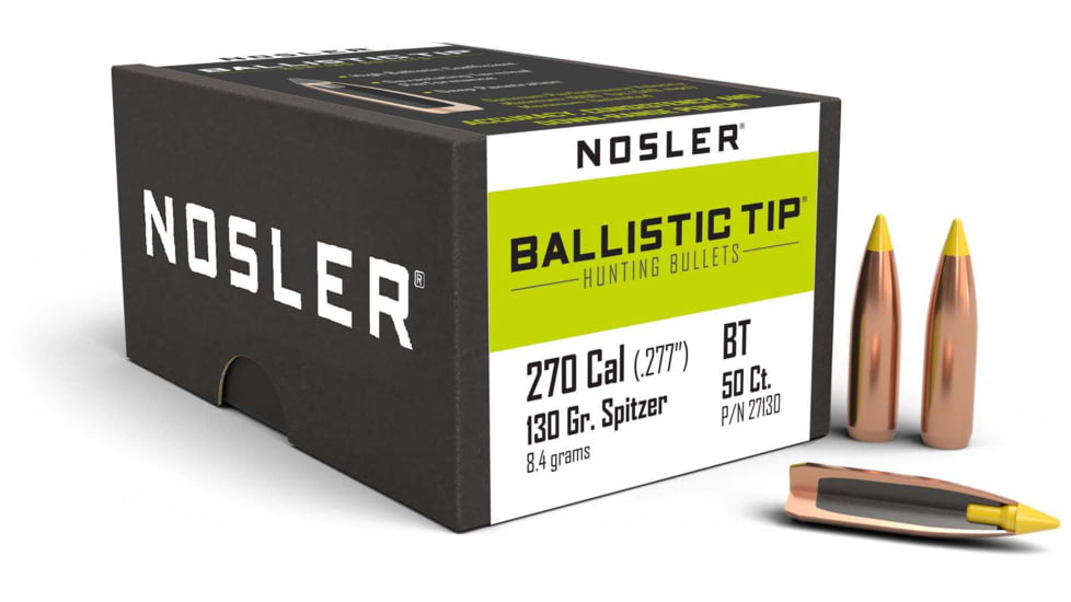 Nosler 27130 Ballistic Tip Hunting 270 Caliber .277 130 GR Spitzer 50 Box