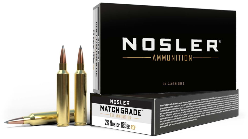 Nosler RDF .28 Nosler 185 Grain Hollow Point Boat Tail Brass Cased Centerfire Rifle Ammo, 20 Rounds, 60141