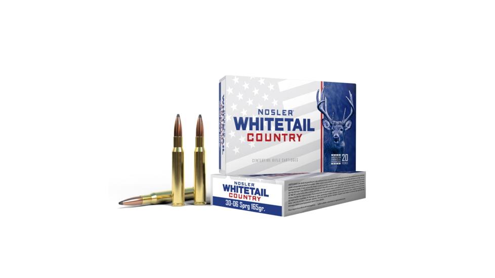 Nosler Whitetail Country 30-06 Springfield 165 Grain Solid Base Brass Cased Rifle Ammo, 2900 FPS, 20 Rounds, 40125