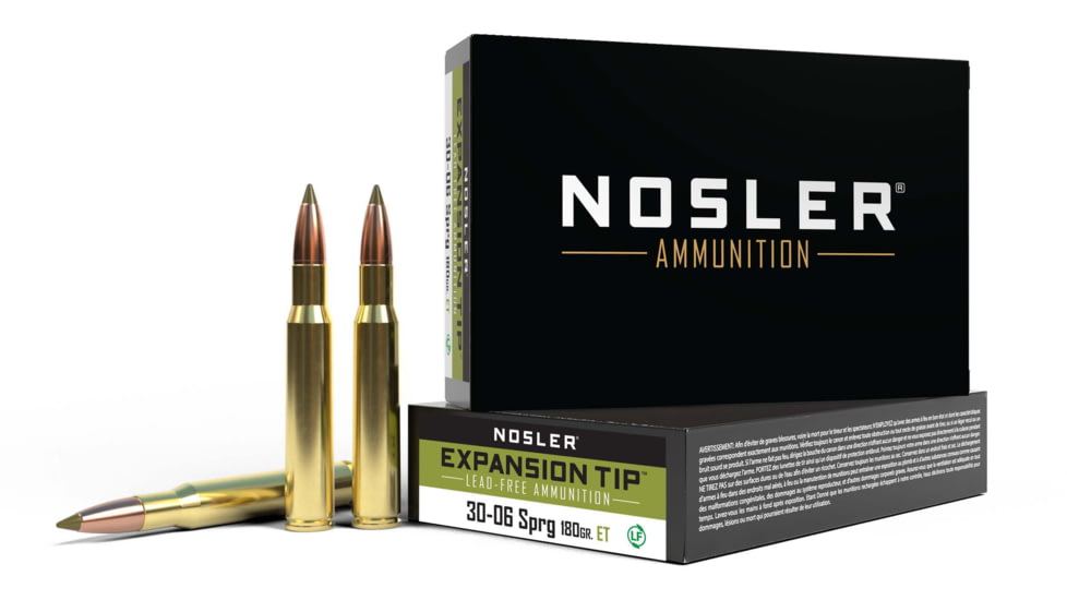 Nosler .30-06 Springfield 180 Grain E-Tip Lead-Free Brass Cased Centerfire Rifle Ammo, 20 Rounds, 40037