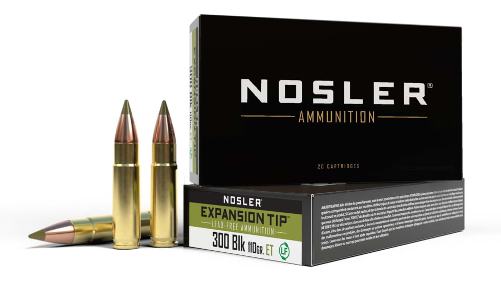 Nosler .300 AAC Blackout 110 Grain E-Tip Lead-Free Brass Cased Centerfire Rifle Ammo, 20 Rounds, 40660