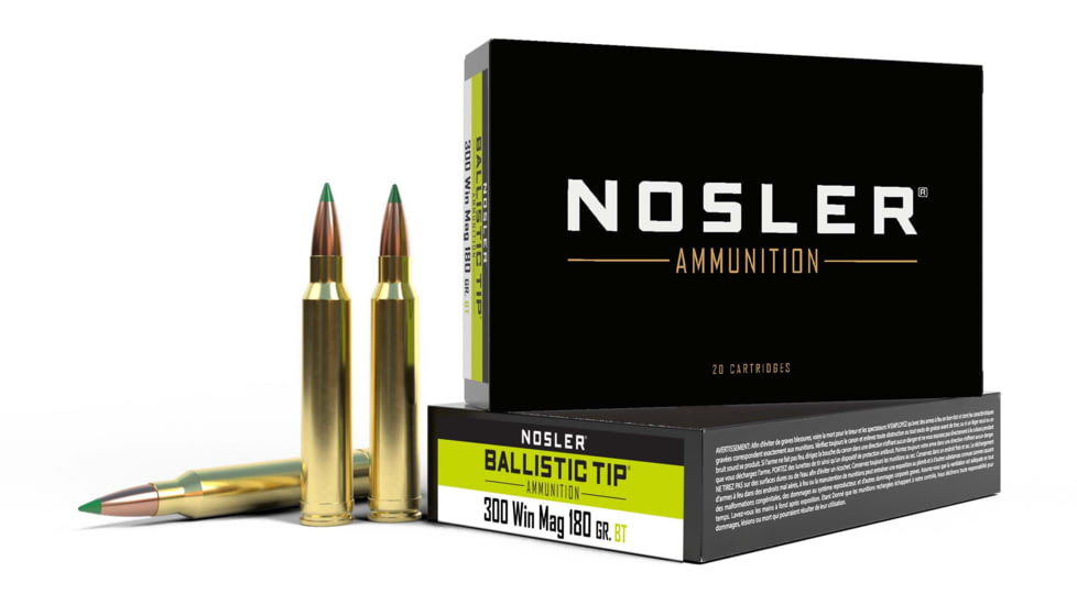 Nosler .300 Winchester Magnum 180 Grain Ballistic Tip Brass Cased Centerfire Rifle Ammo, 20 Rounds, 40053